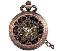 KOIAMVZW Automatic Watches Men Luxury Skeleton Sun Flower Copper Mechanical Auto Retro Pocket Watch Black Roman Numeral Dial Fob Clocks Decoration
