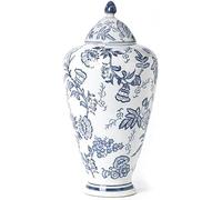 KOIAMVZW Blue and White Ceramic Ginger Jar Vase with Lid,Traditional Chinese Decorative Porcelain Floral Temple Jar,Flower Vases Jar Decor for Living Room Shelf Bookshelf