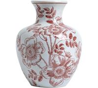 KOIAMVZW Ceramic Ginger Jar Vase with Lid,Traditional Chinese Decorative Porcelain Floral Temple Jar,Red Rose Pattern Flower Vases Jar Decor for Living Room Shelf Bookshelf