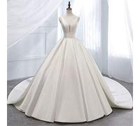 KOIAMVZW Elegant Double Shoulder V-neck Satin Short Sleeves Long Evening Lace A Line Wedding Dress - Vintage Princess Elegant Dress (Color : White Size : 24w) (White 22W)