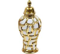 KOIAMVZW Modern Ceramic Ginger Jar Vase with Lid, Porcelain Temple Jars Centerpiece Floral Arrangement Vase Table Flowerpot Living Room Home Decor, White Gold