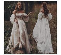 KOIAMVZW Off The Shoulder Princess Wedding Dress Sweetheart Appliqued Puff Sleeves Bride Dress A-Line Backless Boho Wedding Gown (Ivory Custom Size)