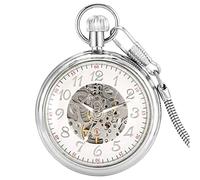 KOIAMVZW Open Face Arabic Numerals Display Mechanical Self-Winding Pocket Watch Silver/Gold Skeleton Dial Antique Automatic Men Watch Decoration