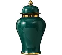 KOIAMVZW Traditional Handmade Chinese Ceramic Ginger Jar with Lid and Gold Trim, Porcelain Temple Jar with Lid, Decorative Vase for Home Decor, Tea Cans, Storage Jars