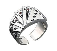 KOICCVQQ Retro Poker Games Casino Royal Flush Ring Opening Adjustable Design Magical Constant Victory Ring Poker King Gothic Hip Hop Biker Metal Band Ring Cocktail Bachelor Theme Party