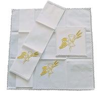 Koik Altar Set with Embroidered Liturgical Elements: Golden, Bread, Grapes, Chalice, Wheat - Large (46cm x 46cm) Linen and Polyester Religious/Formal Altar Cloths - 4 Count