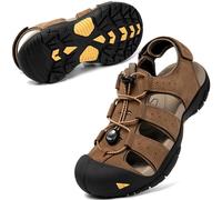 KOIMED Men's Hiking Leather Sandals Closed Toe Water Shoes For Summer Athletic Outdoor Walking Sports Trail River Fishing Wide Adjustable Waterproof Arch Support, Walking Style-khaki, 5 UK