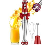 KOIOS Immersion Blender, 1000W Anti-scratch 3-in-1 Hand Blender, Upgraded 12 Speed Stainless Steel Blade Stick Blender with Turbo Mode, Whisk and Milk Frother, Non-BPA, Red