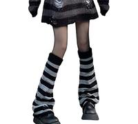 Koitniecer Women Girls Japanese Style Leg Warmer Kawaii Knit Boot Socks 90s Solid Striped Gothic Crochet Leg Warmers (Black Grey, One Size)