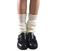 Koitniecer Women Girls Japanese Style Leg Warmer Kawaii Knit Boot Socks 90s Solid Striped Gothic Crochet Leg Warmers (White-Short, One Size)