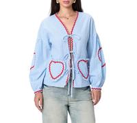 Koitniecer Women Long Sleeve Tie Front Top Y2k Gingham V Neck Blouse Summer Autumn Plaid Print Shirt with Heart Pockets (Blue, L)