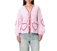 Koitniecer Women Long Sleeve Tie Front Top Y2k Gingham V Neck Blouse Summer Autumn Plaid Print Shirt with Heart Pockets (Pink, M)