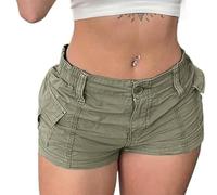 Koitniecer Women Low Rise Cargo Shorts Y2K Grunge Micro Mini Shorts Summer Teen Girls Vintage Harajuku Streetwear Hot Pants (Green, S)