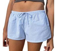 Koitniecer Women Low Rise Striped Boxer Shorts Drawstring Waist Short Pyjamas Bottoms Summer Y2K Wide Leg Beach Lounge Shorts (Blue Striped, M)