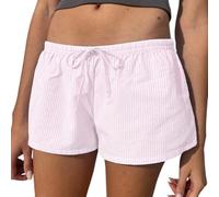Koitniecer Women Low Rise Striped Boxer Shorts Drawstring Waist Short Pyjamas Bottoms Summer Y2K Wide Leg Beach Lounge Shorts (Pink Striped, S)