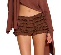Koitniecer Women Ruffle Shorts Bloomers Y2K Elastic Waist Frilly Layered Shorts Country Concert Low Rise Micro Boyshorts (Brown, M)