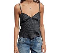 Koitniecer Women Y2K Polka Dot Tank Top Deep V Neck Bow Lace Trim Satin Camisole Summer Vintage Sleeveless Going Out Crop Top (Black, S)