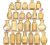 KOIUEYW Amber Gold Glass Bud Vases Set of 24, Vintage Small Vases for Flowers, Clear Crystal Mini Style in Bulk, Small Flower Glass for Centerpieces Wedding Decorations Home Party Decor