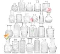 KOIUEYW Glass Bud Vases Set of 24, Vintage Small Vases for Flowers, Clear Crystal Mini Vases Bud Vases in Bulk, Small Flower Vases for Centerpieces Wedding Decorations Home Flower Party Decor