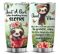 KOIXA Sloth Coffee Travel Tumbler Stainless Steel Just A Girl Who Loves Sloths Cup With Lid Animal Print Mugs For Women Cute Sloth Things For Girls Christmas Gift Birthday Present