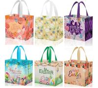 Koiyaha 6 Pack Easter Gift Bags for kids, Egg Hunt Tote Bags with Handles, Non-Woven Reusable Easter Basket for easter treats, Egg Hunt Party Supplies (6 PCS)