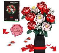 KOJAYHOL Mother's Day Flowers Bouquet Building Set with Vase, 841 PCS Roses DIY Kit, Adjustable Petals & Leaves, Artificial Flower Bouquet Botanical Collection Forever Rose for Mum