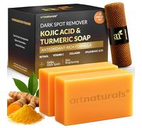 Kojic Acid Soap + African Net Sponge (2 pack X 142g Turmeric bars) Dark spot remover, Hyperpigmentation & Scars - Original Japanese Complex Vitamin C, Hyaluronic Acid, retinol, shea butter (Citrus)