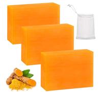 Kojic Acid Soap, Natural Soap Bar with Turmeric, Vitamins C Soapfor Dark Spot Acne Blackheads Hyperpigmentation, Deep Cleansing Facial & Body Skin Brightening Moisturizing, 3 x 100g (Turmeric)