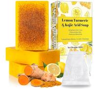 Kojic Acid Soap - Turmeric & Lemon, For Fine Lines, Deep Cleansing & Brightening - Smooth Skin & Dark Spot Corrector - For Men & Women - Handmade Natural - 100g