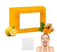 Kojic Acid & Turmeric Brightening Face and Soap Bar with Lemon, Charcoal, and Net Sponge - Deep Pore Cleanser for Oily, Combination Skin, Gentle Exfoliating and Moisturizing Skincare