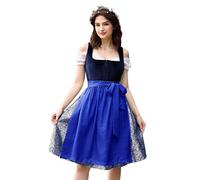 KOJOOIN Women Oktoberfest Costumes 3 Pieces Velvet Traditional Bavarian Vintage German Dirndl Dress for Theme Party, Navy Blue, Small