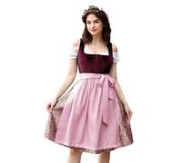 KOJOOIN Women Oktoberfest Costumes 3 Pieces Velvet Traditional Bavarian Vintage German Dirndl Dress for Theme Party, Red, S