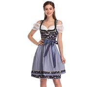 KOJOOIN Women Traditional Dirndl Dress 3 Pieces Midi Dress-Oktoberfest SkirtCostume Fancy Dress,Blouse,Apron Navy Flower L