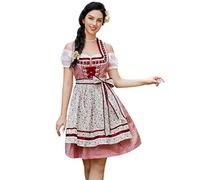 KOJOOIN Women Traditional Dirndl Oktoberfest Costume 3 Pieces Fancy Midi Skirt - Dress, Blouse, Apron Floral Red UK XL