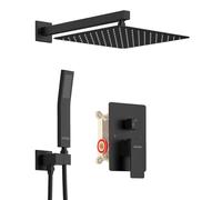 KOJOX 12 Inch Matte Black Shower System with High Pressure Rain Shower Head, Handheld Shower Head, Bathroom Mixer Shower Set Wall Mounted Shower Faucet Rough-in Valve and Trim Kit