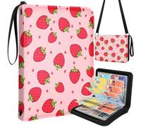 Kokaade Card Binder for 4 Pocket - Trading Card Collection with 440 Pockets Card Album Folder for Boys Girls Teens Strawberry Cute Anime Card Folder with Sleeves Large Zipper with Shoulder Strap