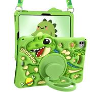 Kokaade for iPad Air 11 Inch Case M3 2025 & M2 2024 - for Air 5th/4th Generation Case 2022/2020 10.9 Inch Cute Green Dinosaur with Shoulder Strap & Rotating Stand for Boys Girls Teens Silicone
