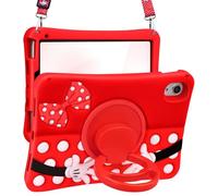 Kokaade for iPad Mini 7 A17 Pro Case for iPad Mini 7th/6th Generation - Soft Silicone Cute Cartoon with Shoulder Strap & Rotating Stand 3D for Girls Boys Teens, Red