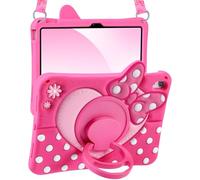 Kokaade Kids Case for iPad A16 11th Generation 2025/10th Generation 2022 11 inch - Cute Girly Cartoon Soft 3D Bow Heart Dot Silicone Case with Strap & Rotating Stand Tablet Cover for Girls Teens