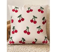 Kokaaee Embroidered Throw Pillow Cover 18x18 Inch - Spring Summer Boho Decorative Pillow Cover with Zipper for Living Room Couch Sofa Bed Aesthetic Design Little Cherry Cushion Pillowcase