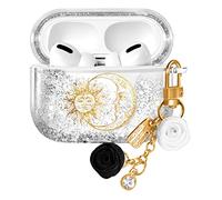 Kokaaee for Airpod Pro & Pro 2 Case Cover Cute Funda Kawaii Women Aesthetic Protector Girls Girly Liquid Glitter Bling Sparkly Sun Moon Design Estuche Keychain Y2K for Apple Airpod Pro 1/2 Cases