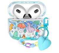 Kokaaee for Airpods 3rd Generation Case Women Cute Funda Cover Kawaii Aesthetic Girls Estuche Protector Keychain Girly Liquid Glitter Bling Sparkly Dinosaur Design for Apple Air Pod Gen 3 Cases
