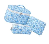 kokdid Beauty Storage Set | 3 Piece Quilted Cases with Soft Cotton Feel, Handy Organization for Vanity Essentials