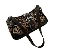kokdid Daily Carry Purse Leopard Print Shoulder Bag, Underarm, Front Eyelet Accent, Long Strap, Commute Ready Storage Underarm Purse Curved Shoulder Handbag Buckle Accent Contrast Stitching Daily