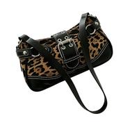 kokdid Daily Carry Purse Leopard Print Shoulder Bag, Underarm, Front Eyelet Accent, Long Strap, Commute Ready Storage Underarm Purse Curved Shoulder Handbag Buckle Accent Contrast Stitching Daily