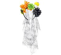 kokdid Dark Series Skull Flower Hairband With Lace Veil Day Of The Death Hairhoop For Halloween Roleplay Activity Dressingup Halloween Skull Hairband With Veil
