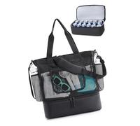 kokdid Meshes Beach Bag Women with Cooler Compartment Pockets, Leak-proof for Outdoor Picnics Swim Women's Sandproof Beach Tote with Insulated Coolers and Zipper