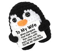 kokdid Premium Yarn Handcrafted Penguins Doll Ornament Soft Including Card Ideal Present for Partner Family on Various Event Portable Penguins Knitted Doll Pocket Size