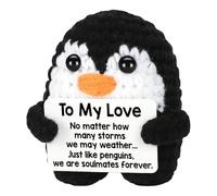 kokdid Premium Yarn Handcrafted Penguins Doll Ornament Soft Including Card Ideal Present for Partner Family on Various Event Portable Penguins Knitted Doll Pocket Size
