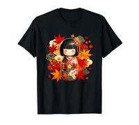 Kokeshi Doll Japanese Maple Leaves Kimono T-Shirt